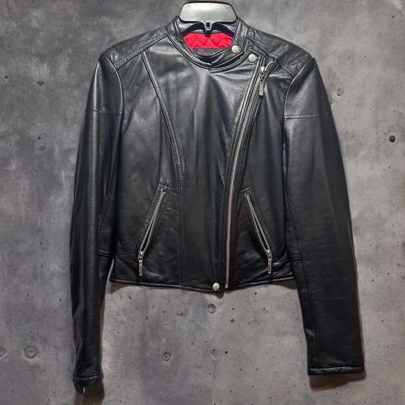 Ralph Lauren Double RL Jackets & Blazers - RALPH Ralph Lauren Genuine Leather Black Moto Jacket Quilted Red Lining Medium